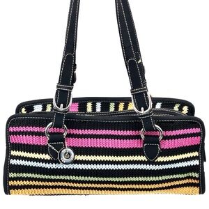 The Sak Stripe Knit Black Patent Leather Trim Satchel
